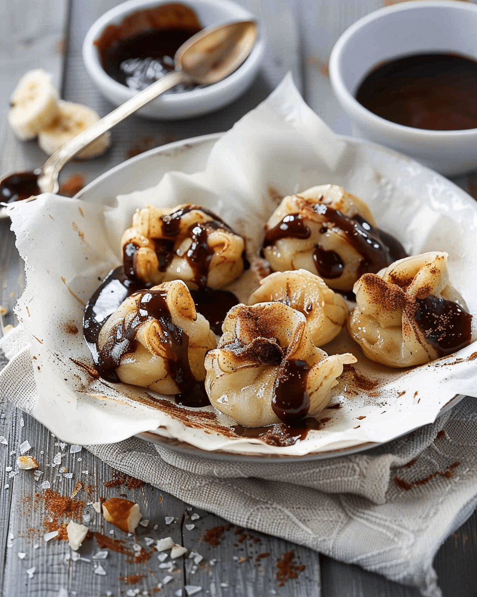 Banana Cinnamon Dumplings with Choc Nutella Sauce