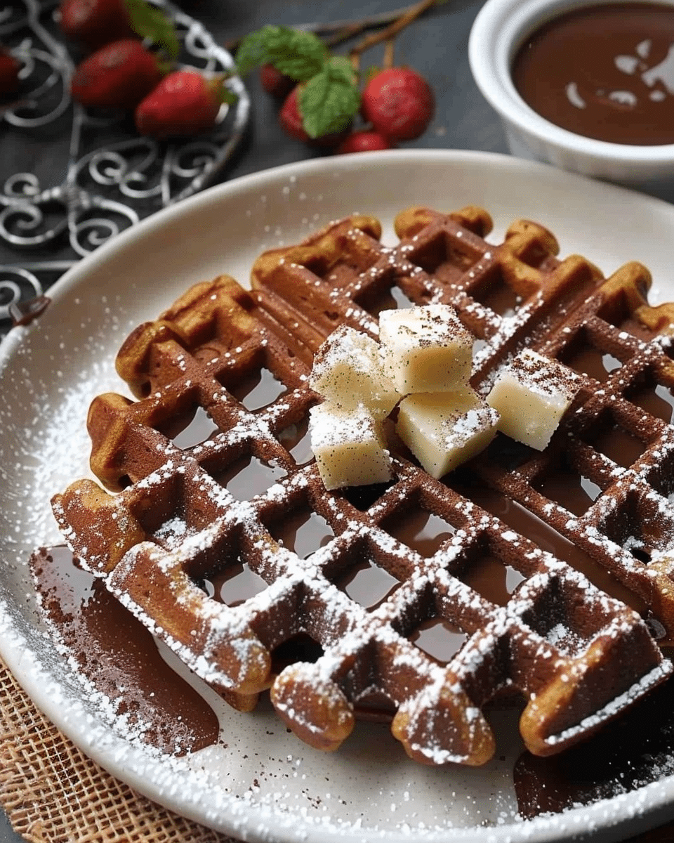 Gingerbread Waffles with Hot Chocolate Sauce