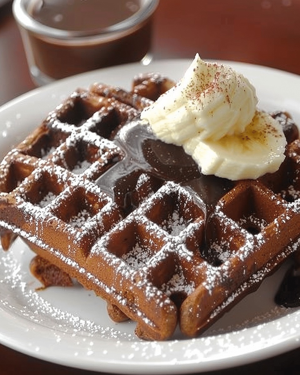 Gingerbread Waffles with Hot Chocolate Sauce