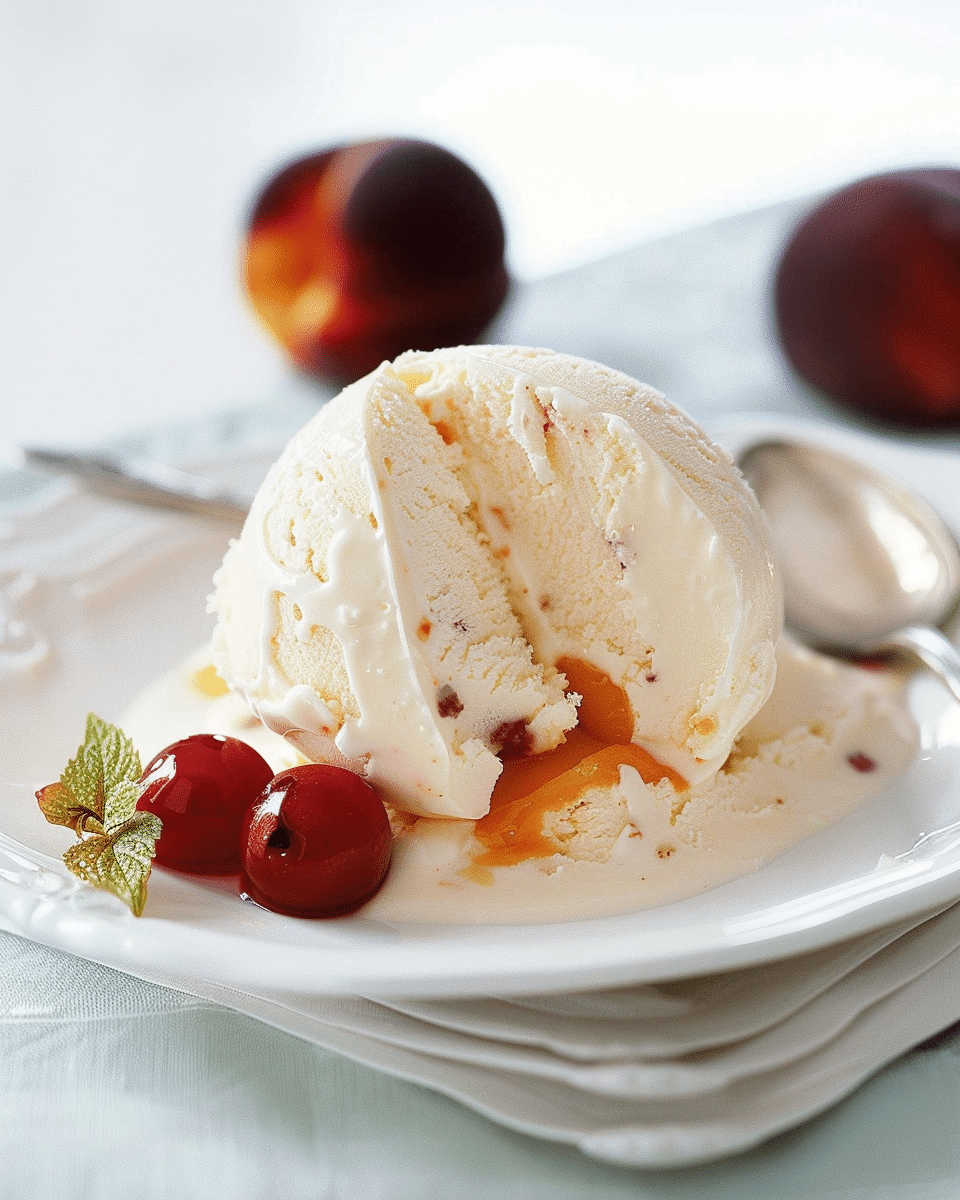 Peaches with White Pudding Ice-Cream