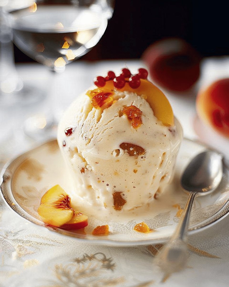 Peaches with White Pudding Ice-Cream