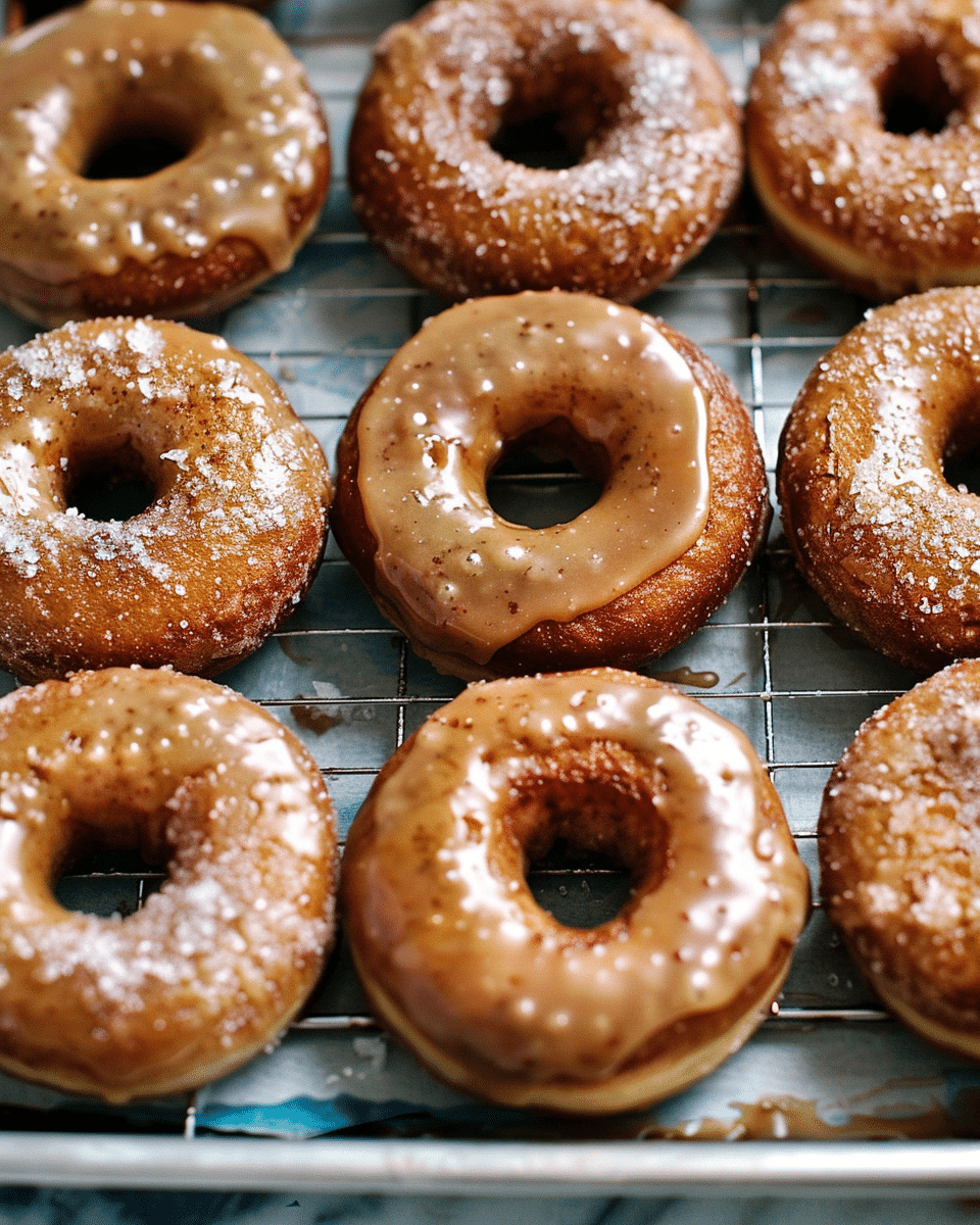 Baked Apple Cider Doughnuts with Sea Salt Caramel Glaze
