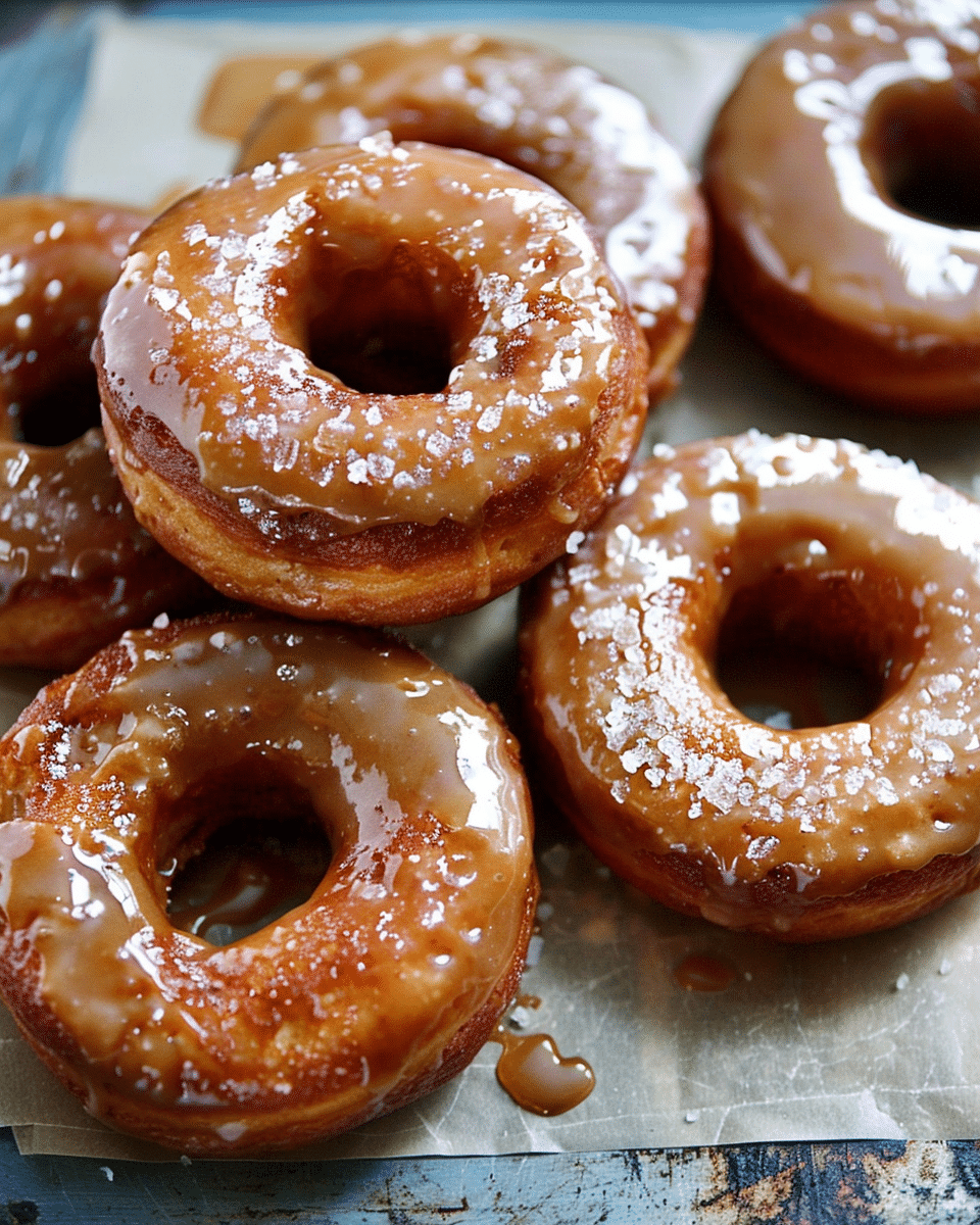 Baked Apple Cider Doughnuts with Sea Salt Caramel Glaze
