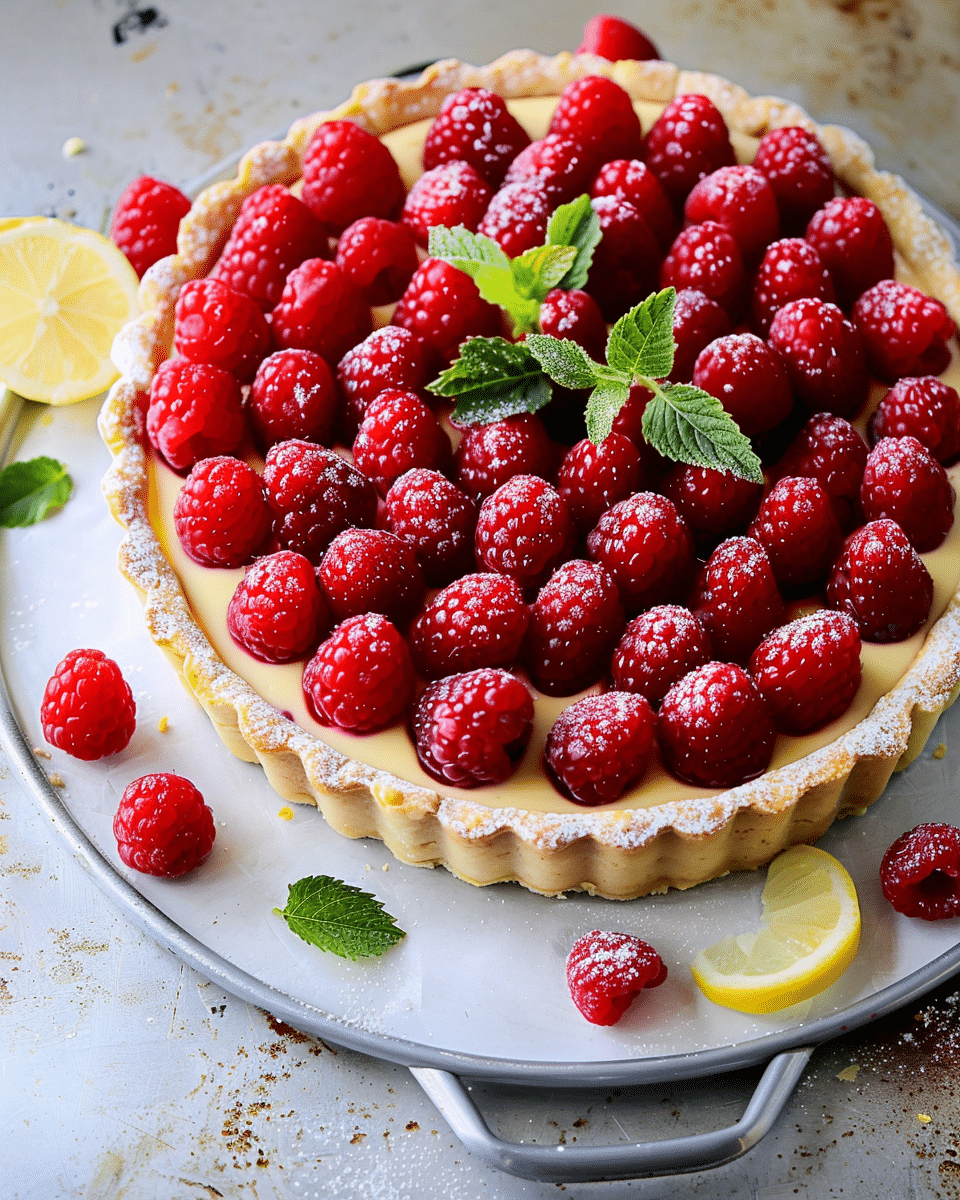 The Easiest No Bake Raspberry Lemon Cream Tart