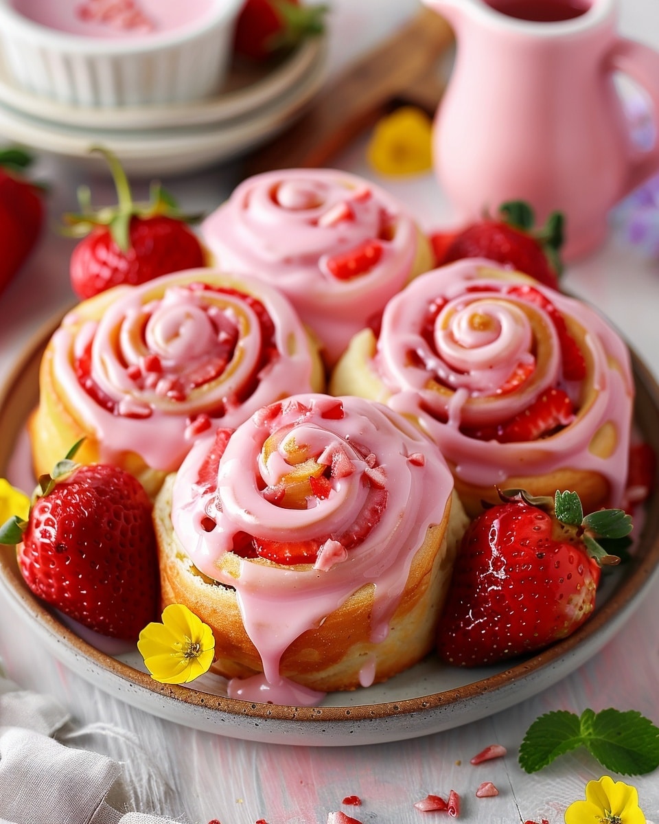 Strawberry Sweet Rolls with Pink Glaze