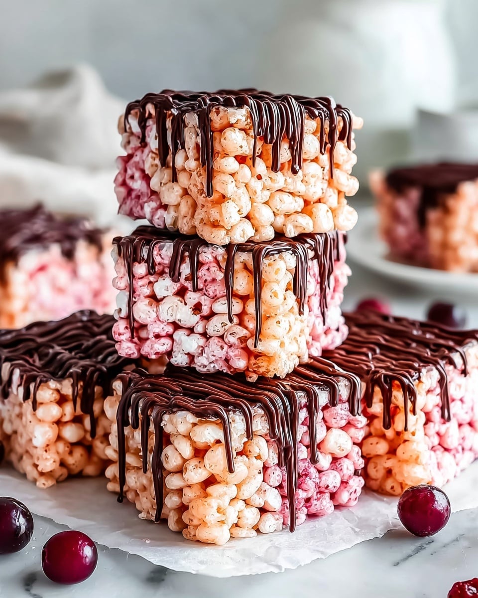 Cherry Rice Krispie Treats with Dark Chocolate Drizzle