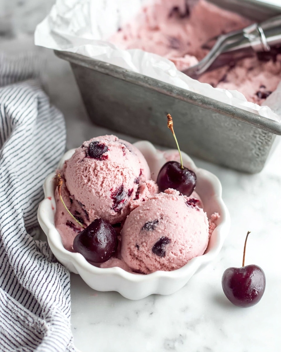 Coconut Ice Cream with Cherry Sauce