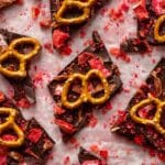Dark Chocolate Bark with Strawberries and Pretzels